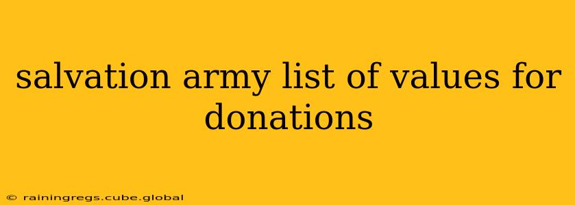 salvation army list of values for donations