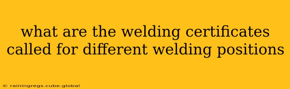 what are the welding certificates called for different welding positions