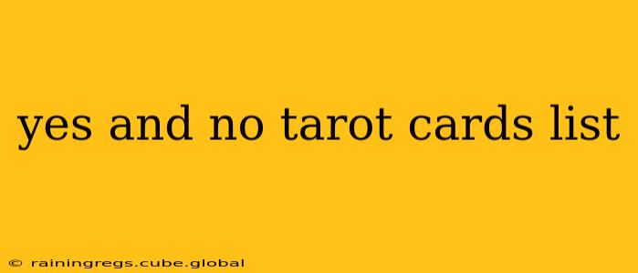yes and no tarot cards list